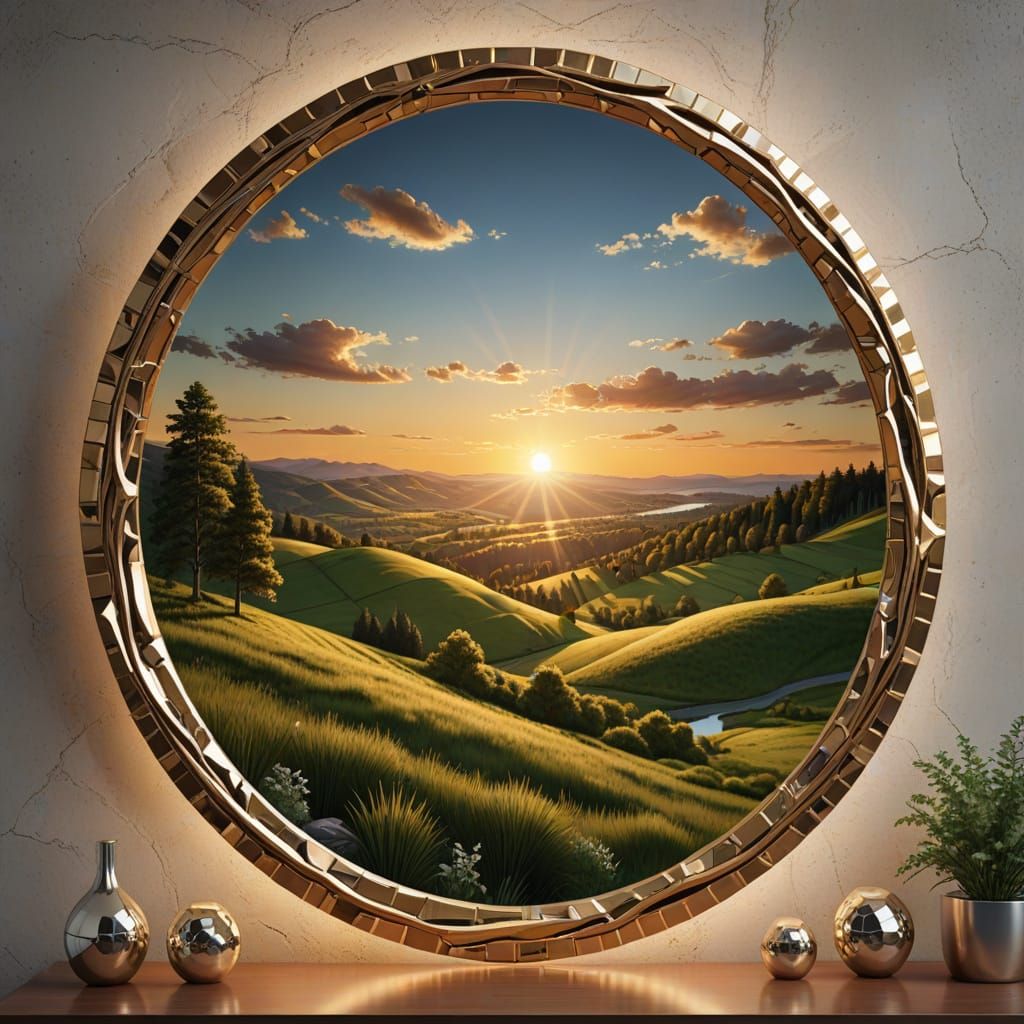 Futuristic Nature Mirror in Crystal Gold