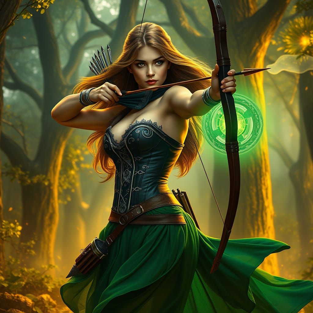 Mystical Forest Archer in Ethereal Green Aura