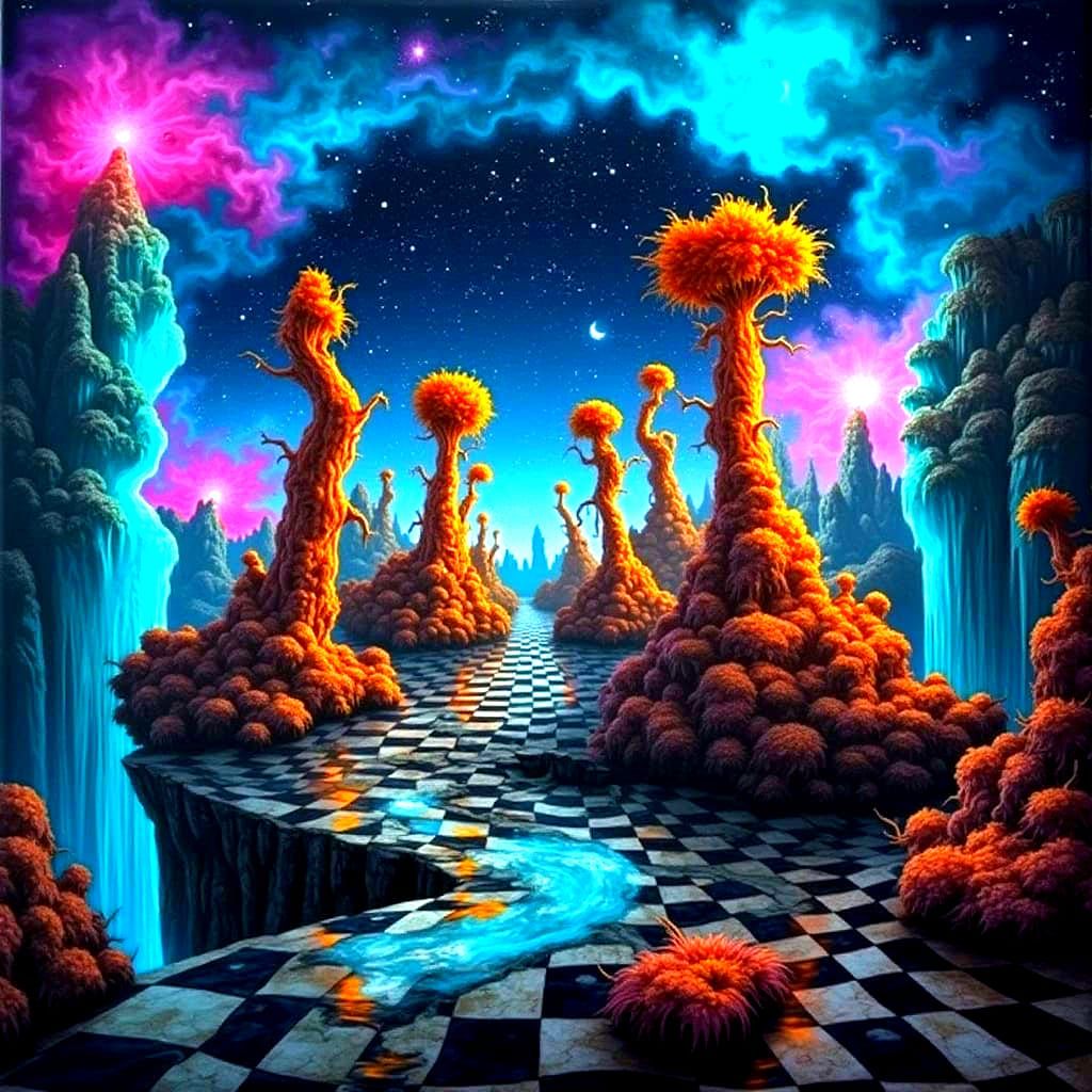 Surrealistic Dreamscape in Neon Hues