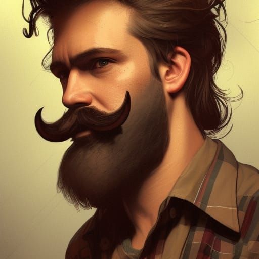 Lumberjack Portrait with Beard and Flannel, Detailed Art
