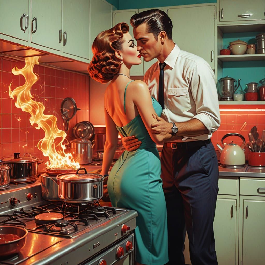 Retro-Futuristic Pin-Up Goddess in Atomic Age Kitchen