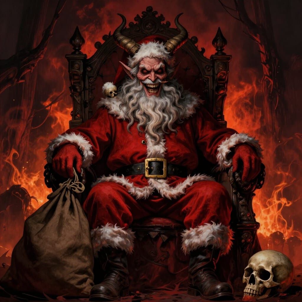 Demonic Santa Claus on Skull Throne