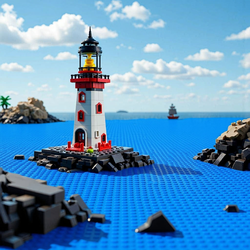 Lego Lighthouse on Rocky Coast in Vibrant Colors