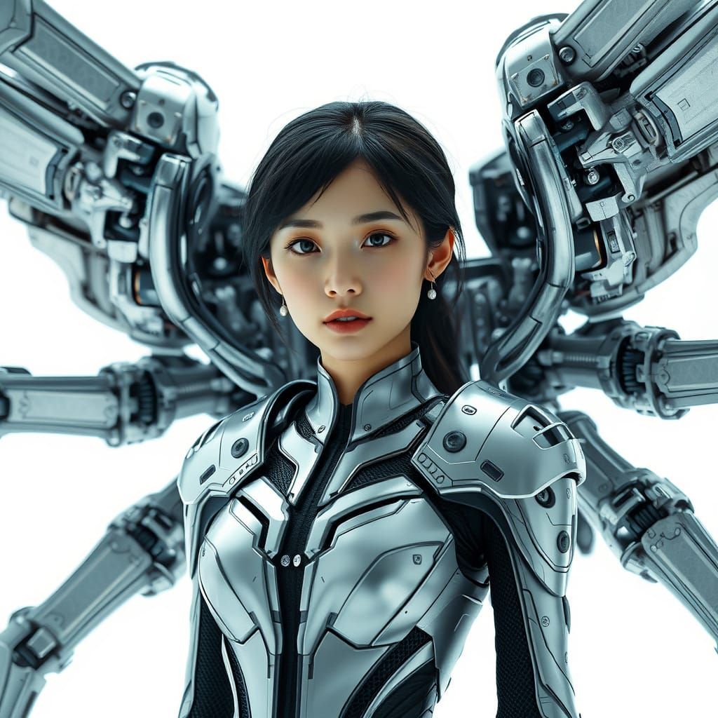 Futuristic East Asian Woman with Sci-Fi Exoskeleton