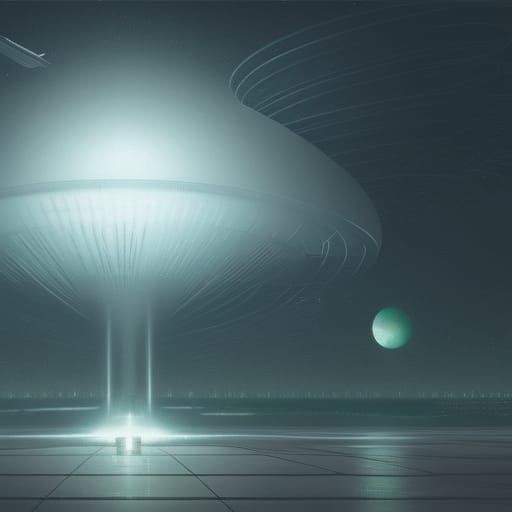 UFO Postage Stamp: Futuristic Digital Art