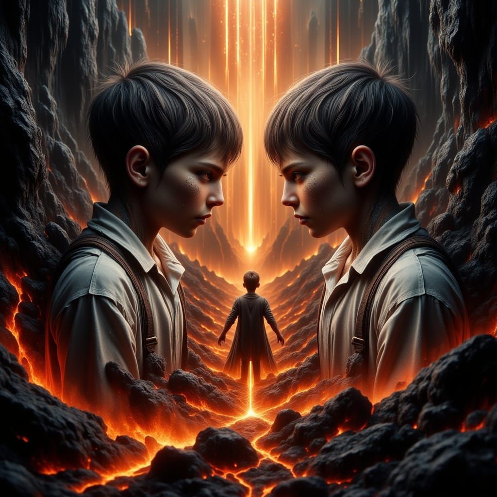 Twin Brothers Separated by Lava Flow in Ominous, Abstract Re...