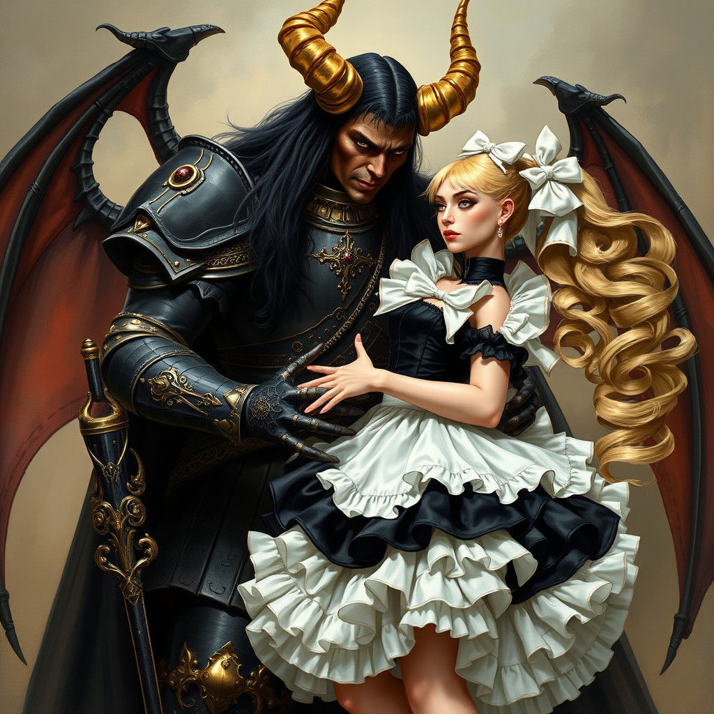 Demon King Captures French Maid: Dark Fantasy Art