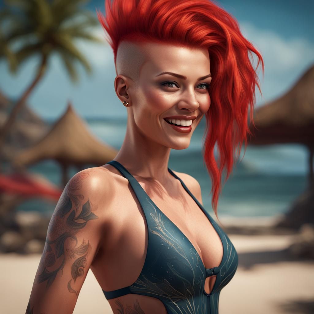 Woman with Red Mohawk in Detailed Matte Painting
