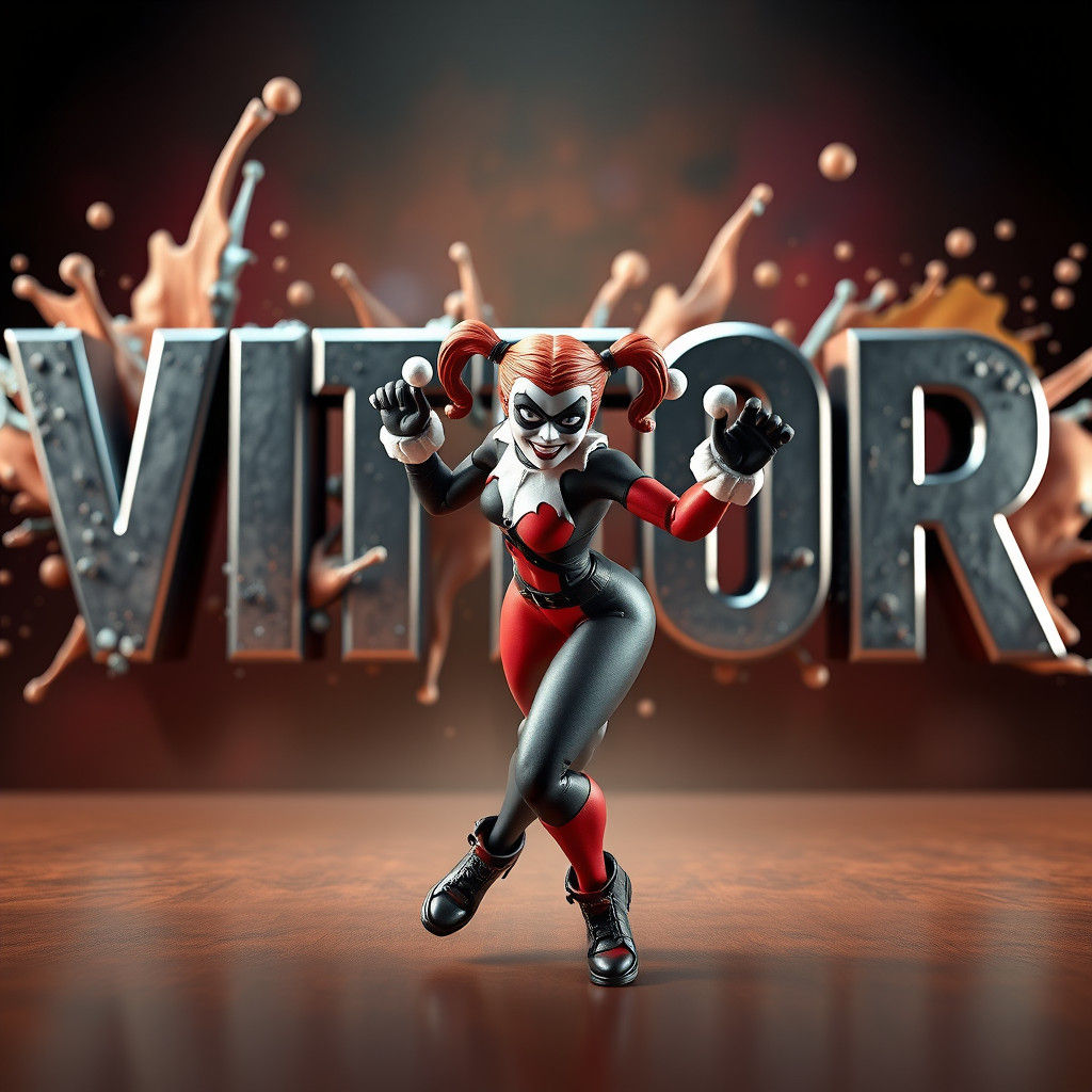 VICTOR in 3D Letters with Harley Quinn Figure