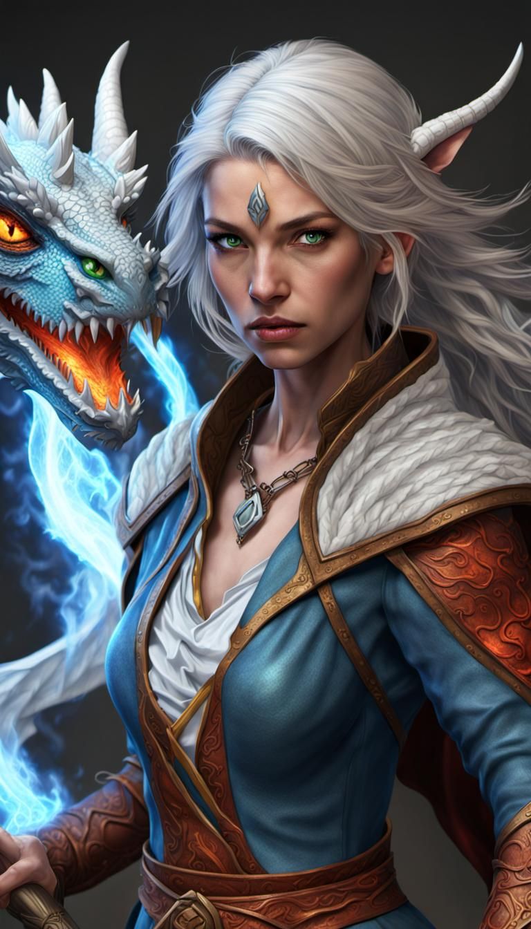 Elemental Mage with Dragon in Photorealistic Style