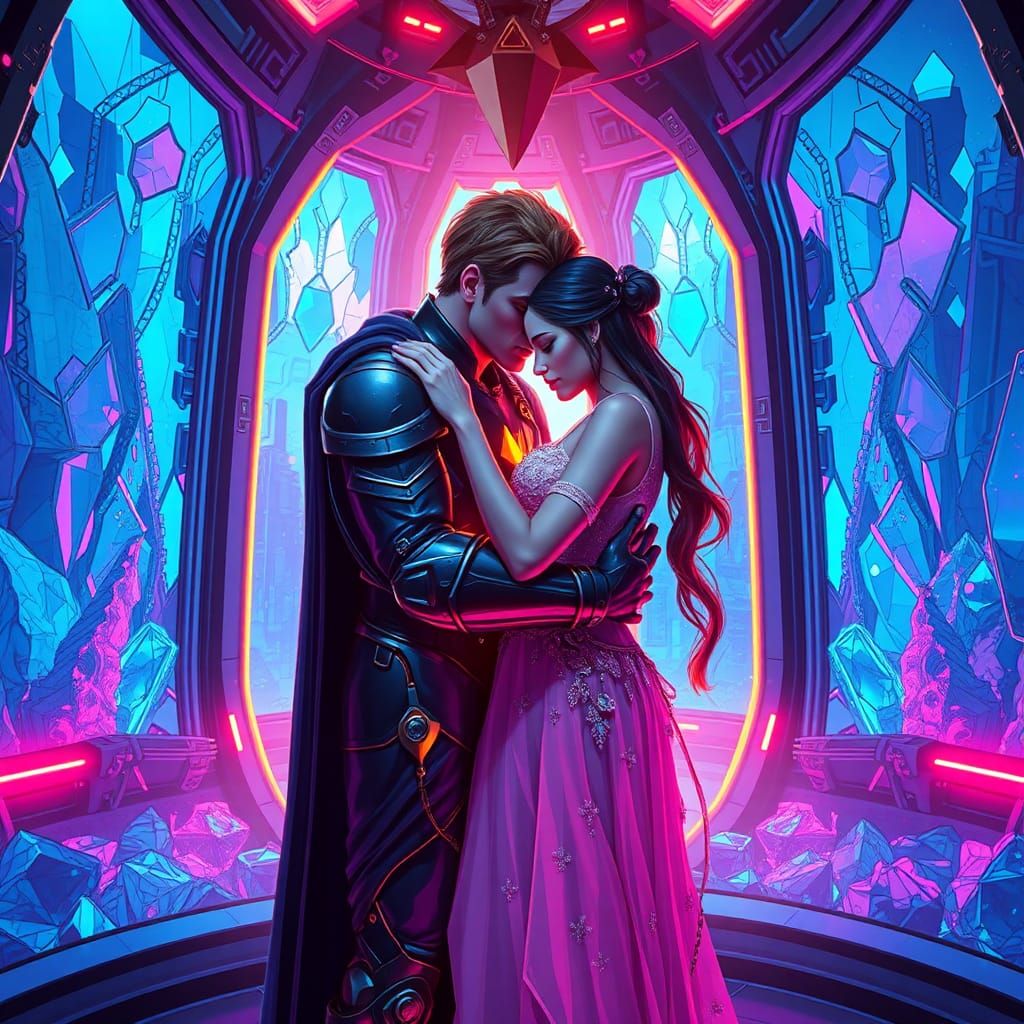 Hero and Heroine Reunion in Pixel Art Cyberpunk Scene