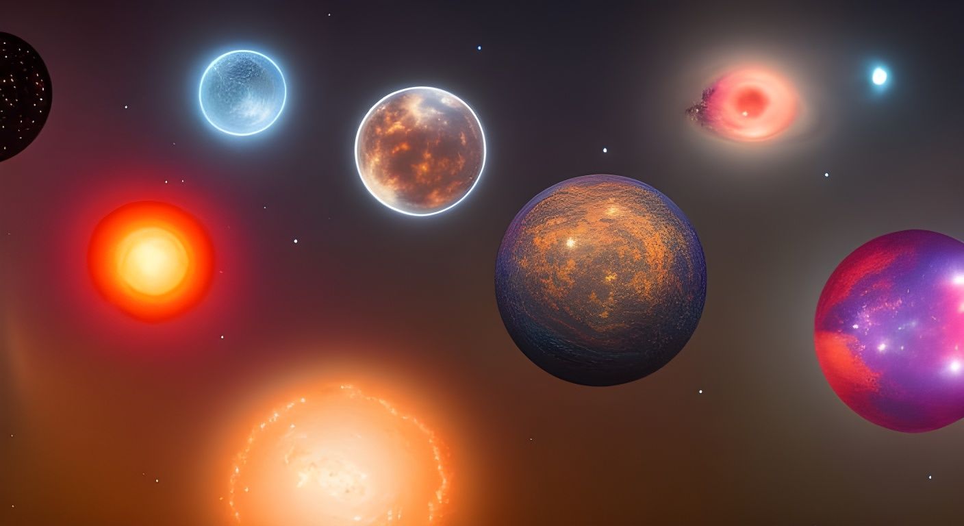 Planets and Moons in Space with Bioluminescent Nebulae