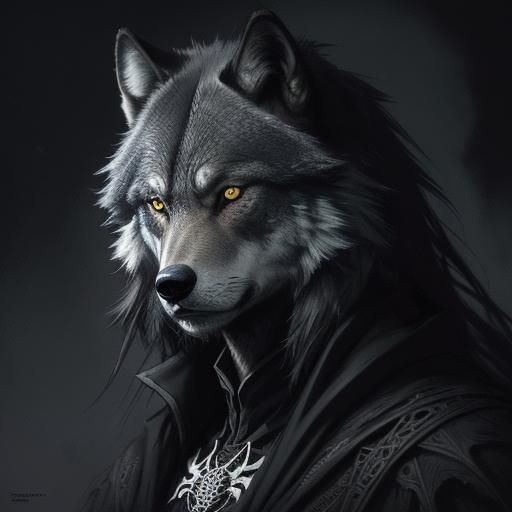 Charcoal Wolf with Spider Eye: Dark Fantasy Art