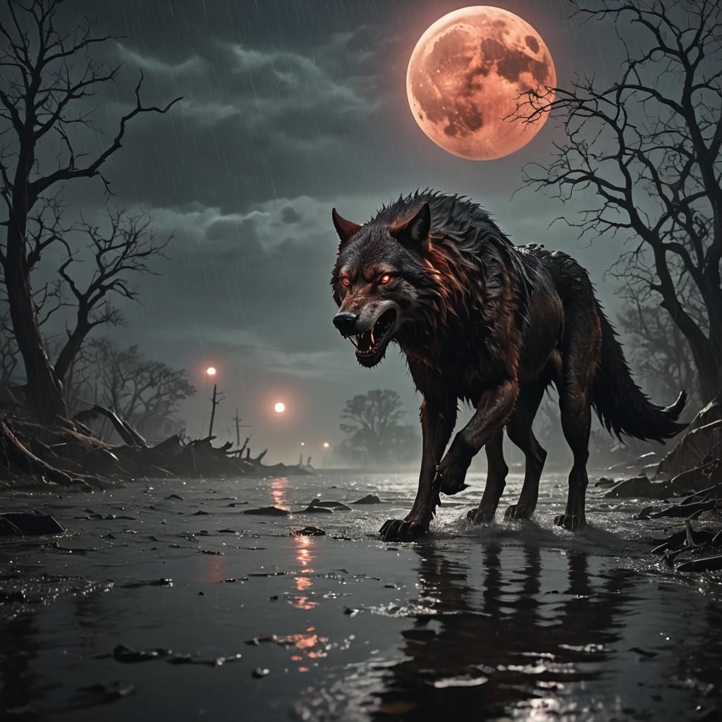 Werewolves Hunt Under Blood Moon: Cinematic Film Still
