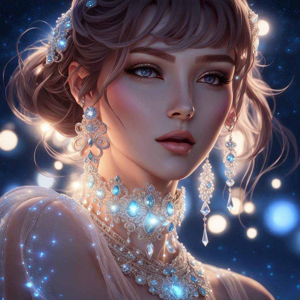 Anime Portrait: Woman in Transparent Glass Dress