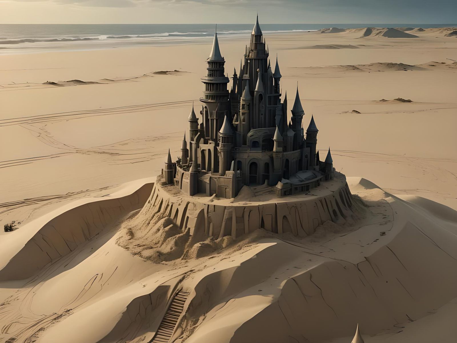 Hyperrealistic Sandcastle Concept Art with Intricate Details