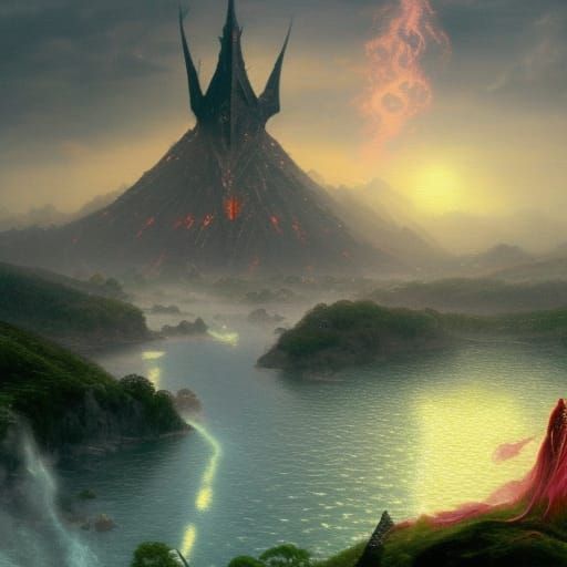 Gigantic Knight's Feast in Mordor: A Fantasy Scene