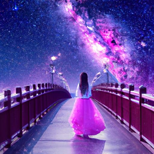 Sparkling Night Sky: Woman Filled with Happiness