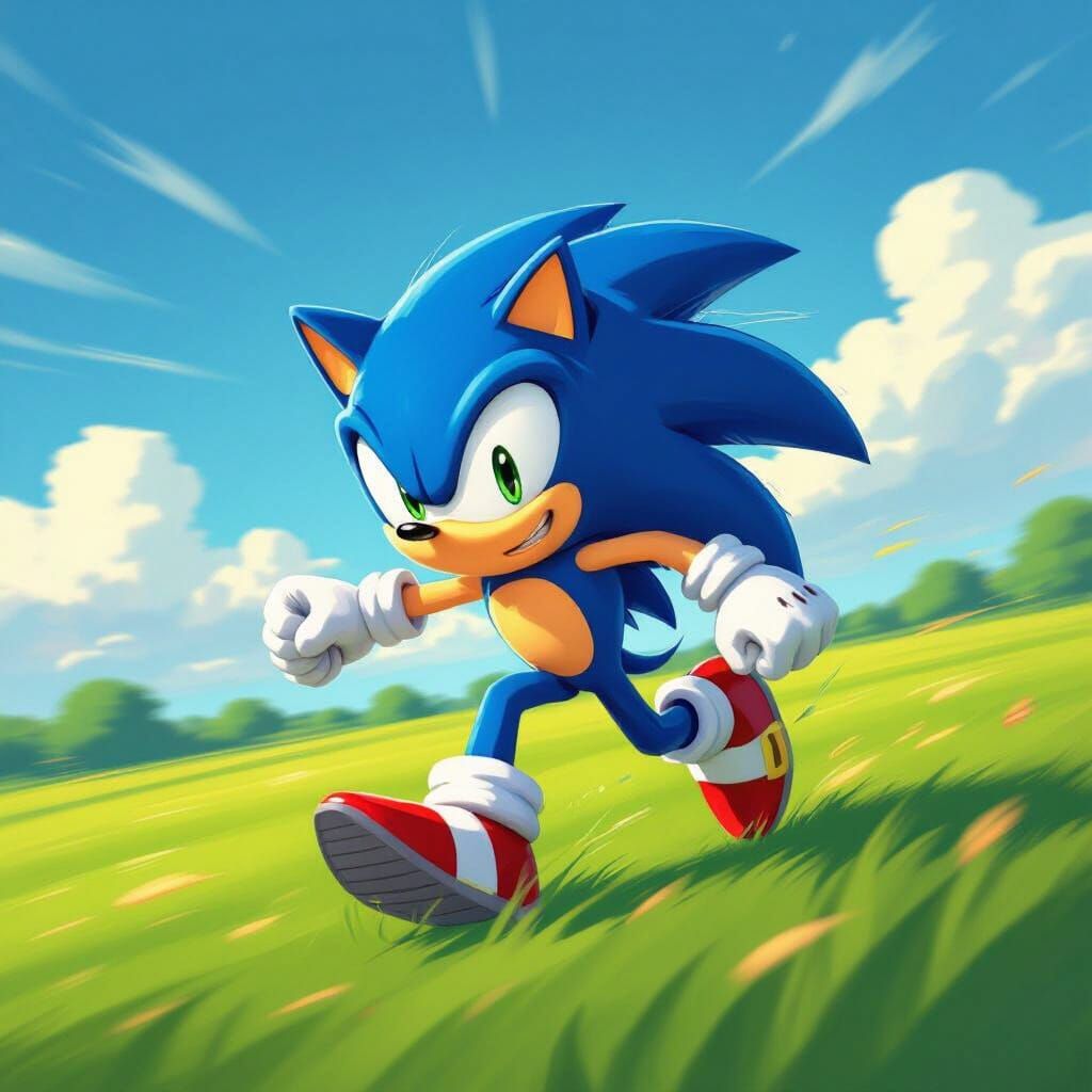 Sonic The Hedgehog Running In Vibrant Digital Art Style