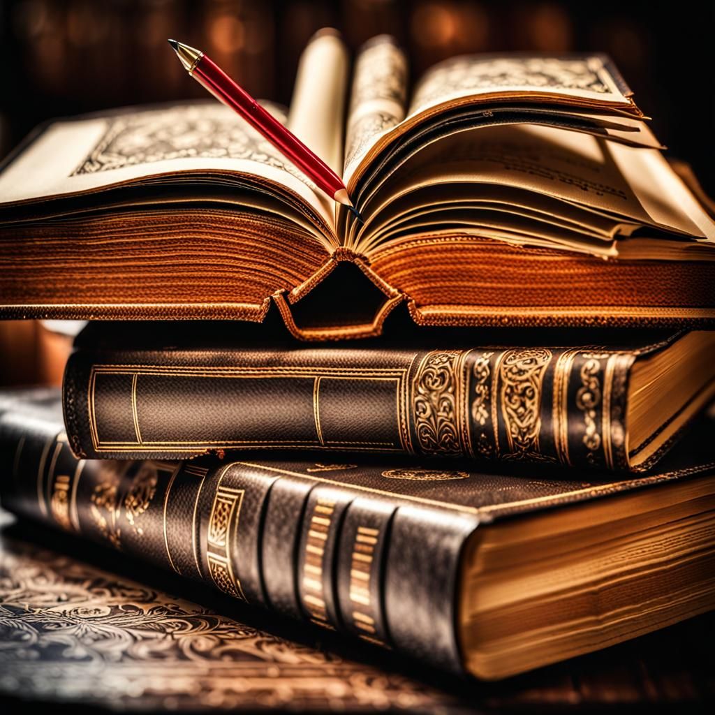 Open Book with Pen, Hyperrealistic Detail