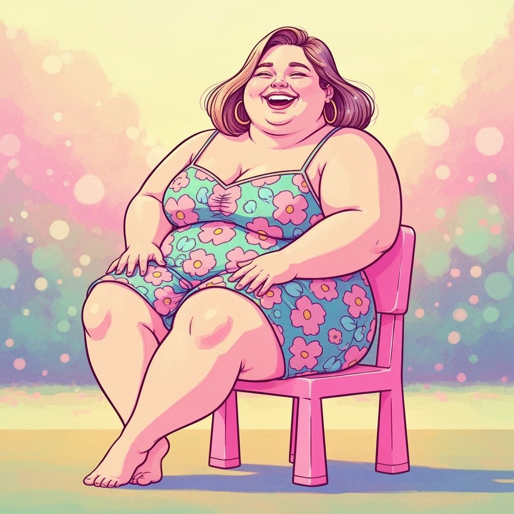 Woman in Floral Dress on Child's Chair