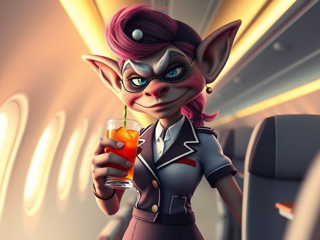 Troll Flight Attendant in Pixar-Disney Style