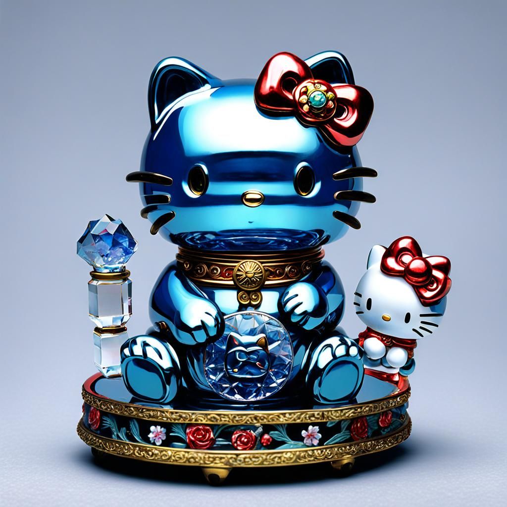 Crystal Hello Kitty Sculpture as Maneki Neko
