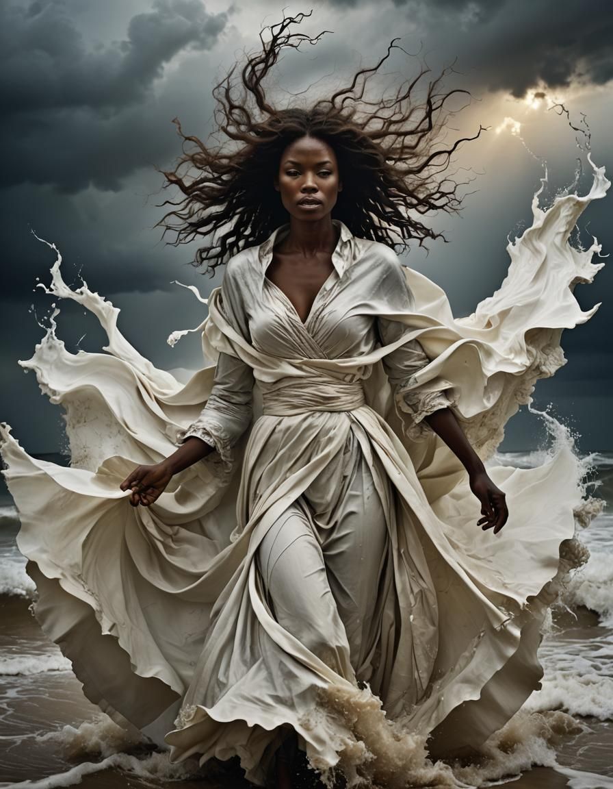 Surreal Woman Portrait with Rose Gold and Silver Accents