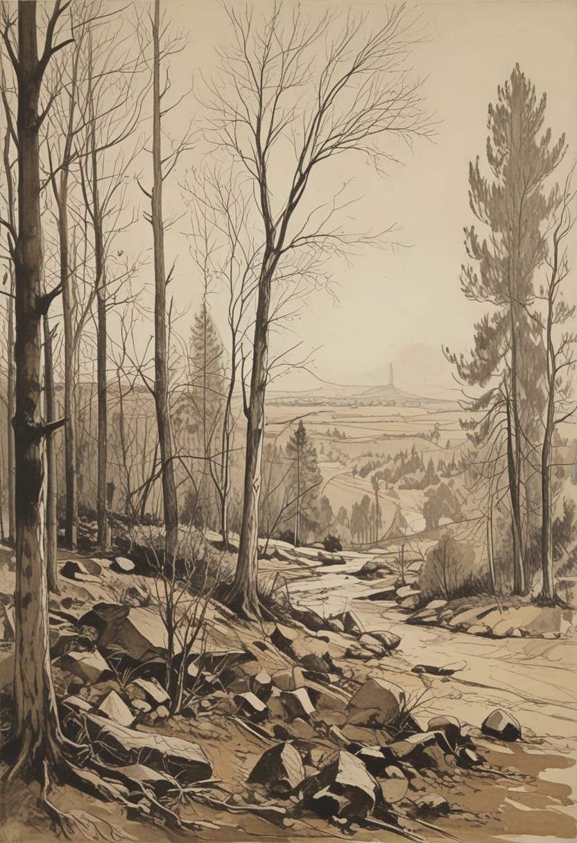 Neo-Expressionist Landscape Drawing in Vibrant Colors