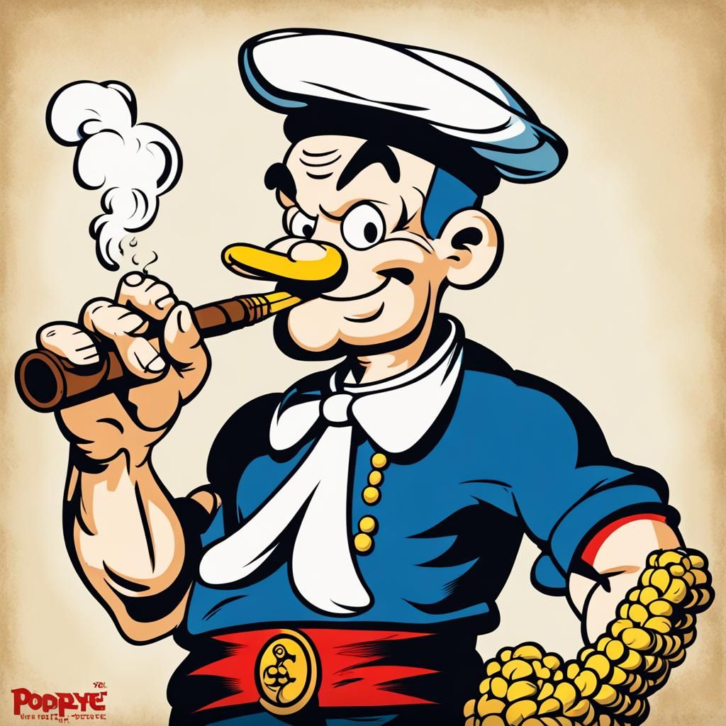 Popeye the sailor smoking corn cob pipe
