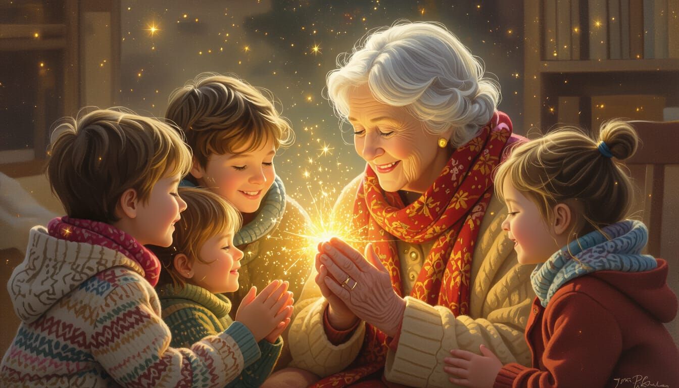 Blessing of Children in Golden Light, Kinkade Style
