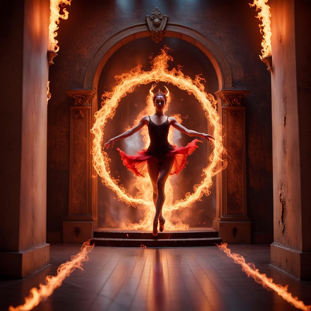 Ethereal Flame Lit Dancer at Hell's Entrance