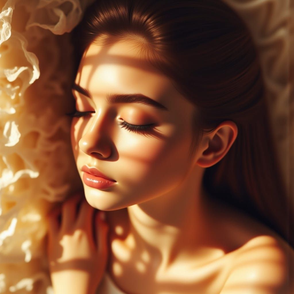 Serene Woman in Golden Light: Pre-Raphaelite Style