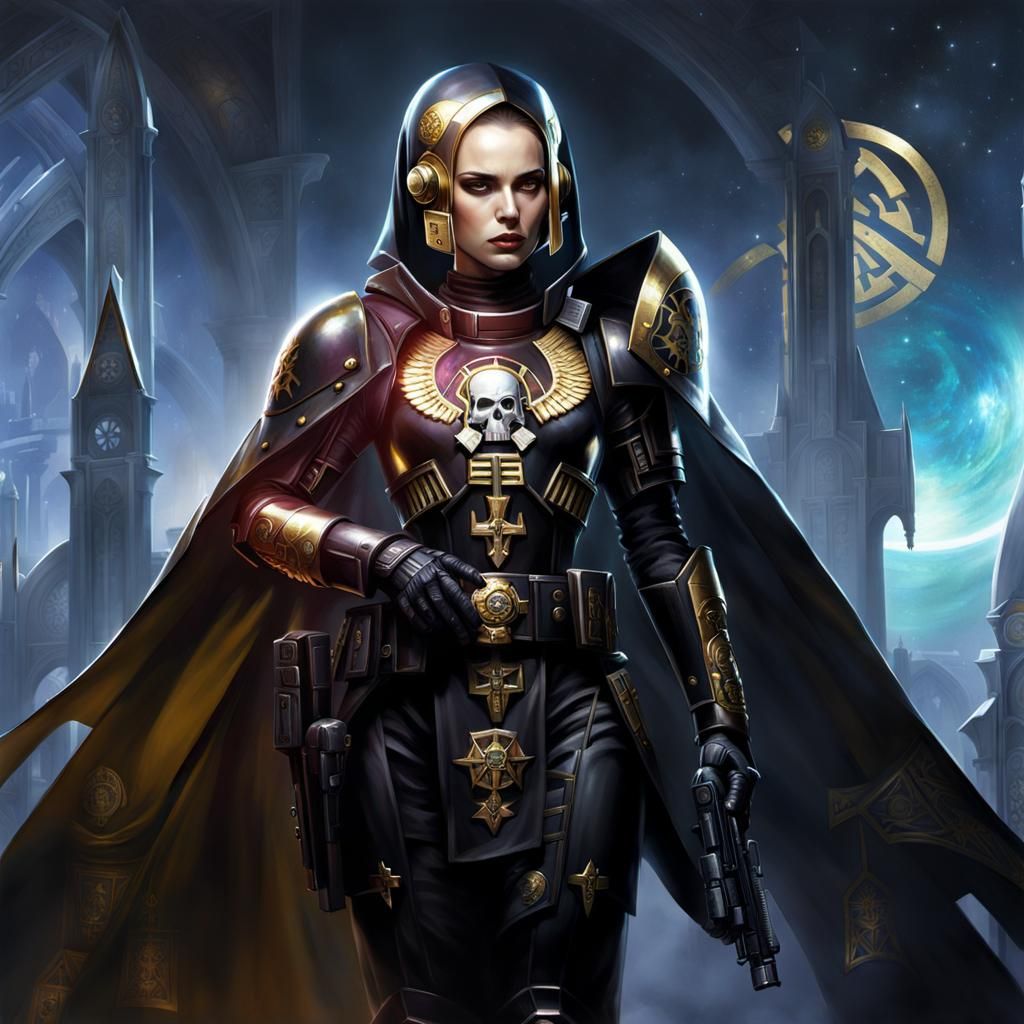 Futuristic Soldier Nun in Warhammer 40k Style