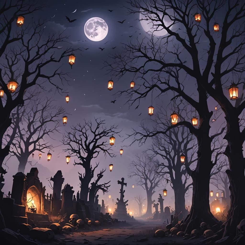 Haunted Graveyard Wall in Dark Fantasy Style