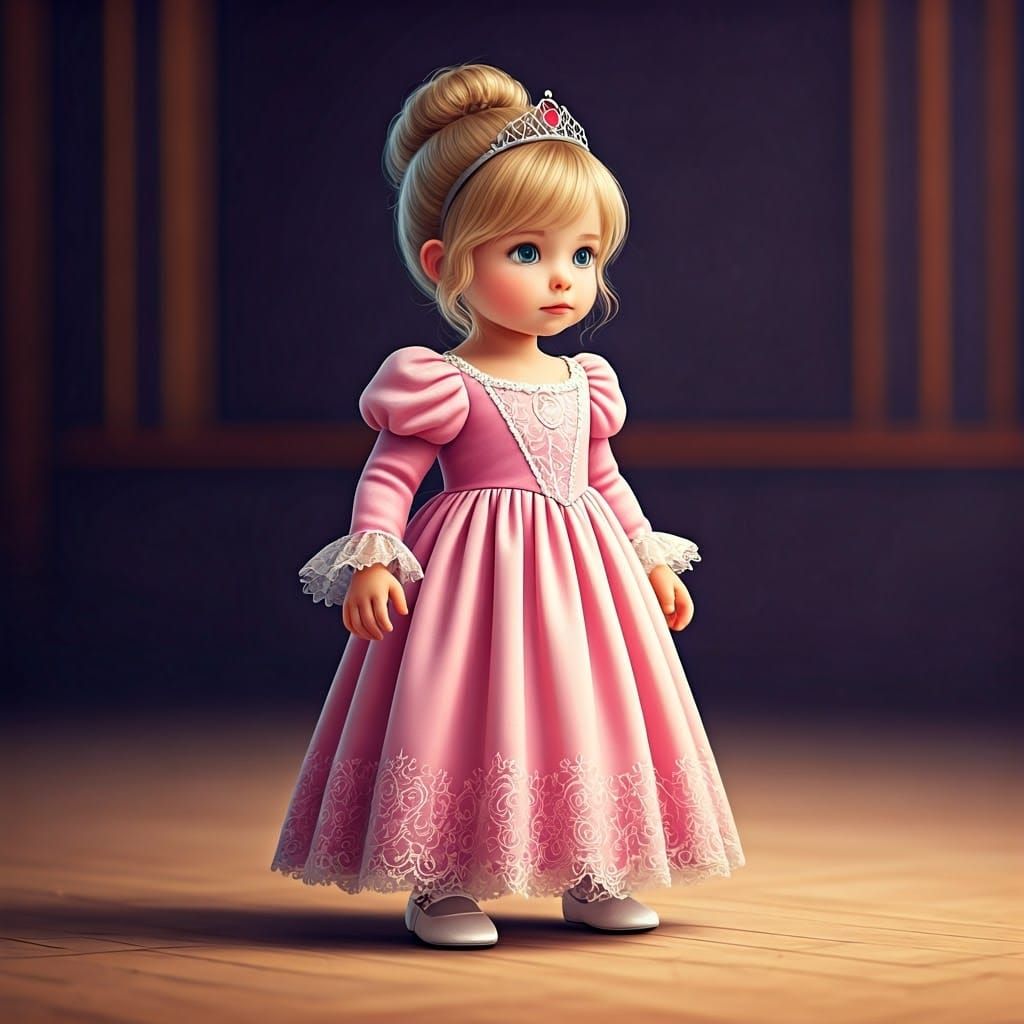 Elegant Blonde Princess in Pink Gown