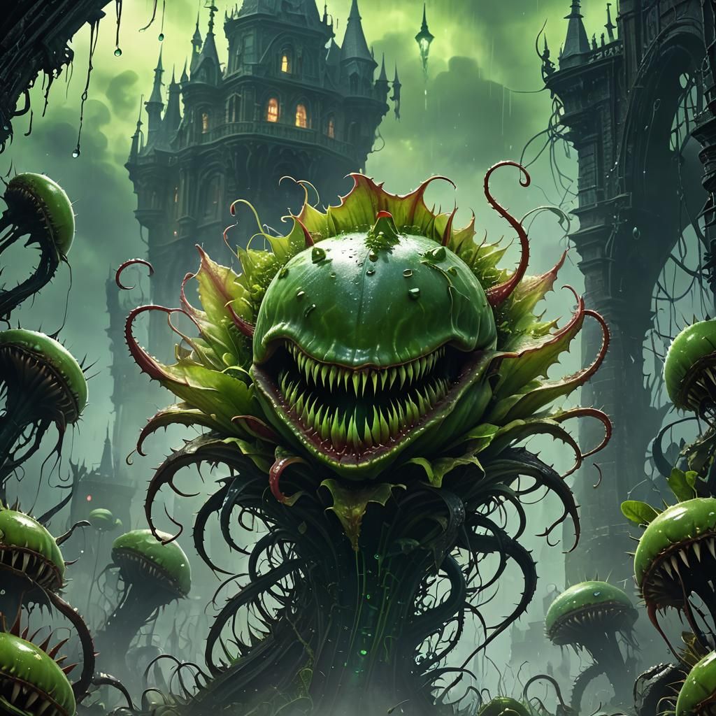 Bioluminescent Venus Flytrap in Sinister Fantasy Style