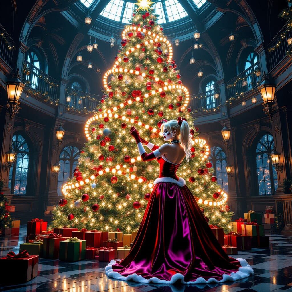 Harley Quinn Decorates a Christmas Tree