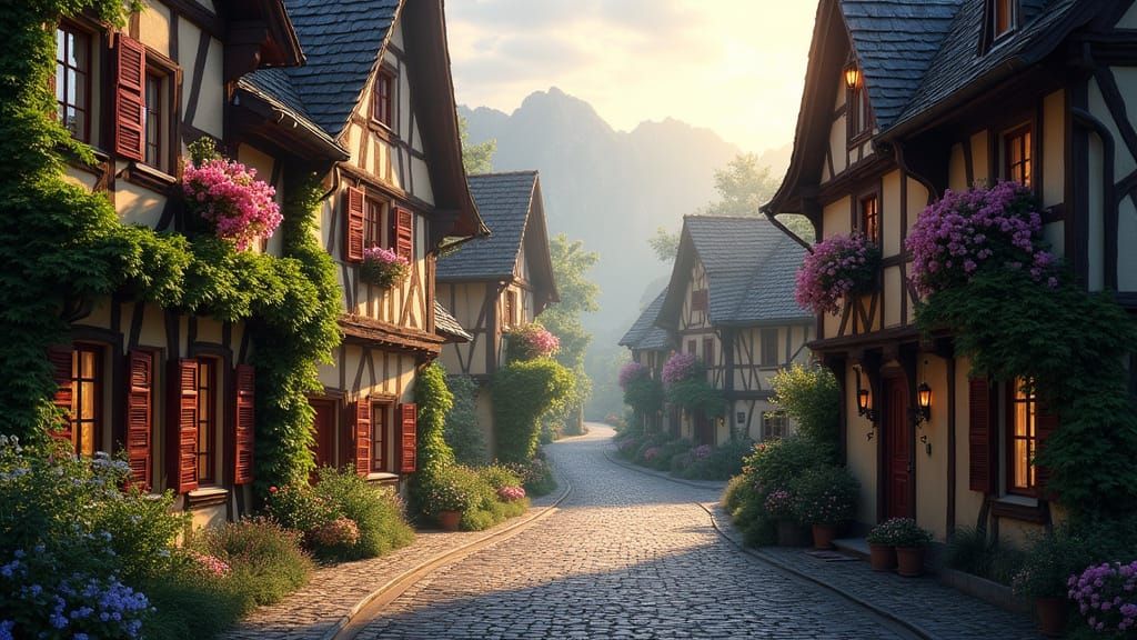 Atmospheric German Village Street Landscape
