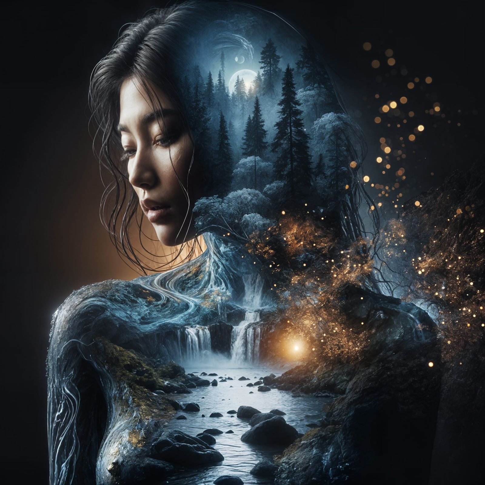 Icy Woman Reveals Forest in Double Exposure