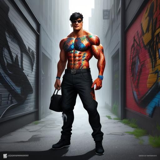 Anthropomorphic Rottweiler Man in Urban Graffiti Art