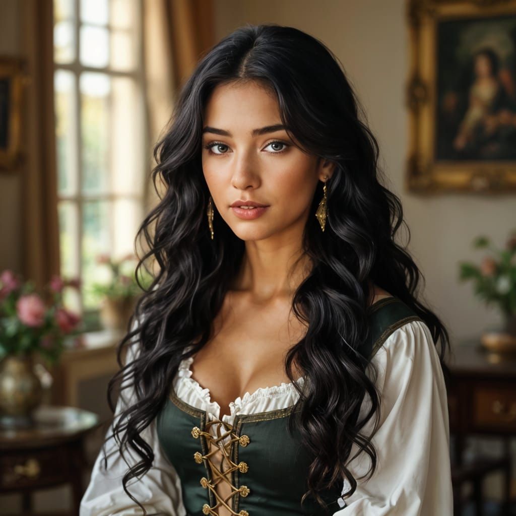 Vermeer Inspired Portrait of Latina Woman in Andalusian Land...