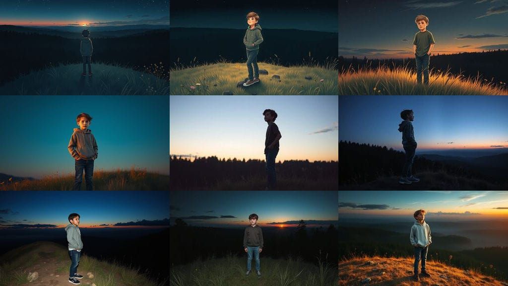 The Contemplative Boy on a Windy Hilltop
