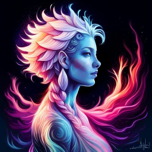 Celestial Woman with Flowers: A Fractal Digital Painting