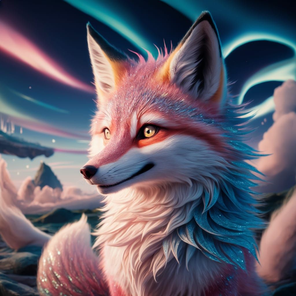 Anime Fox in Dreamlike Landscape, 3D Render