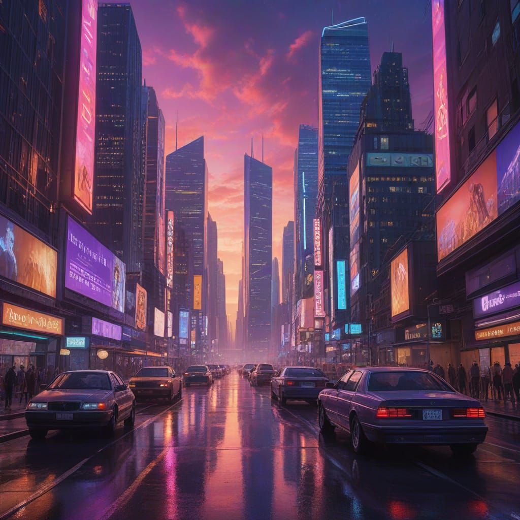 Futuristic Cityscape of a Dreamy Metropolis at Twilight
