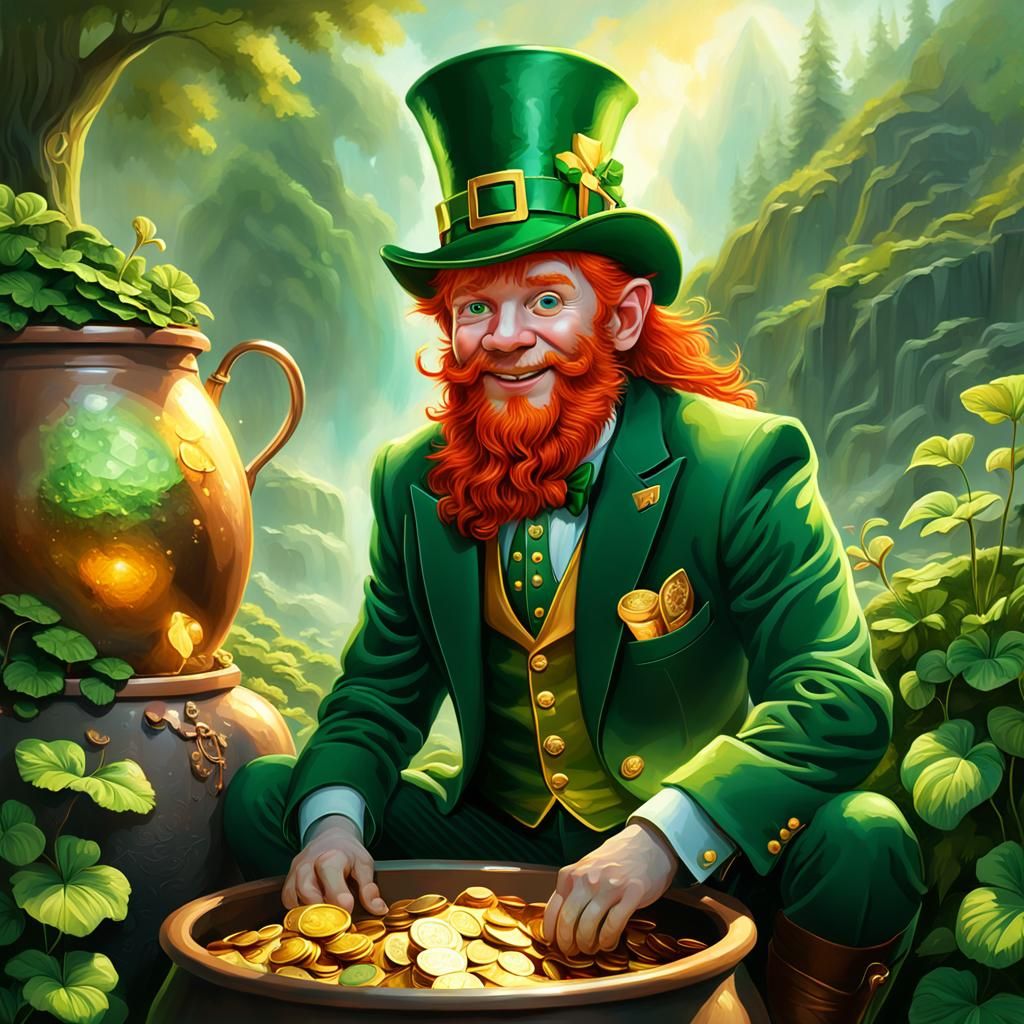 Leprechaun on a pot of gold.