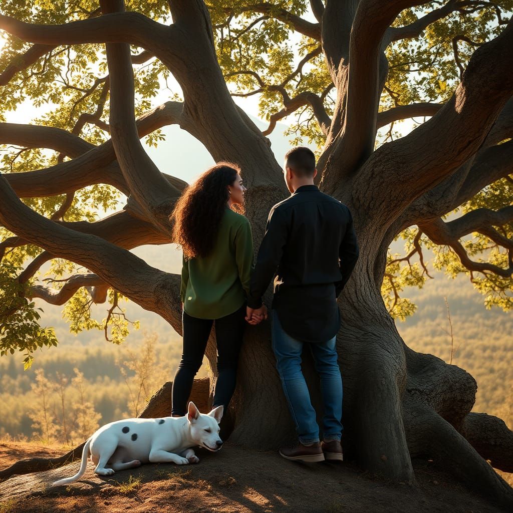 Woman and Man in Oak Tree, Matte Painting