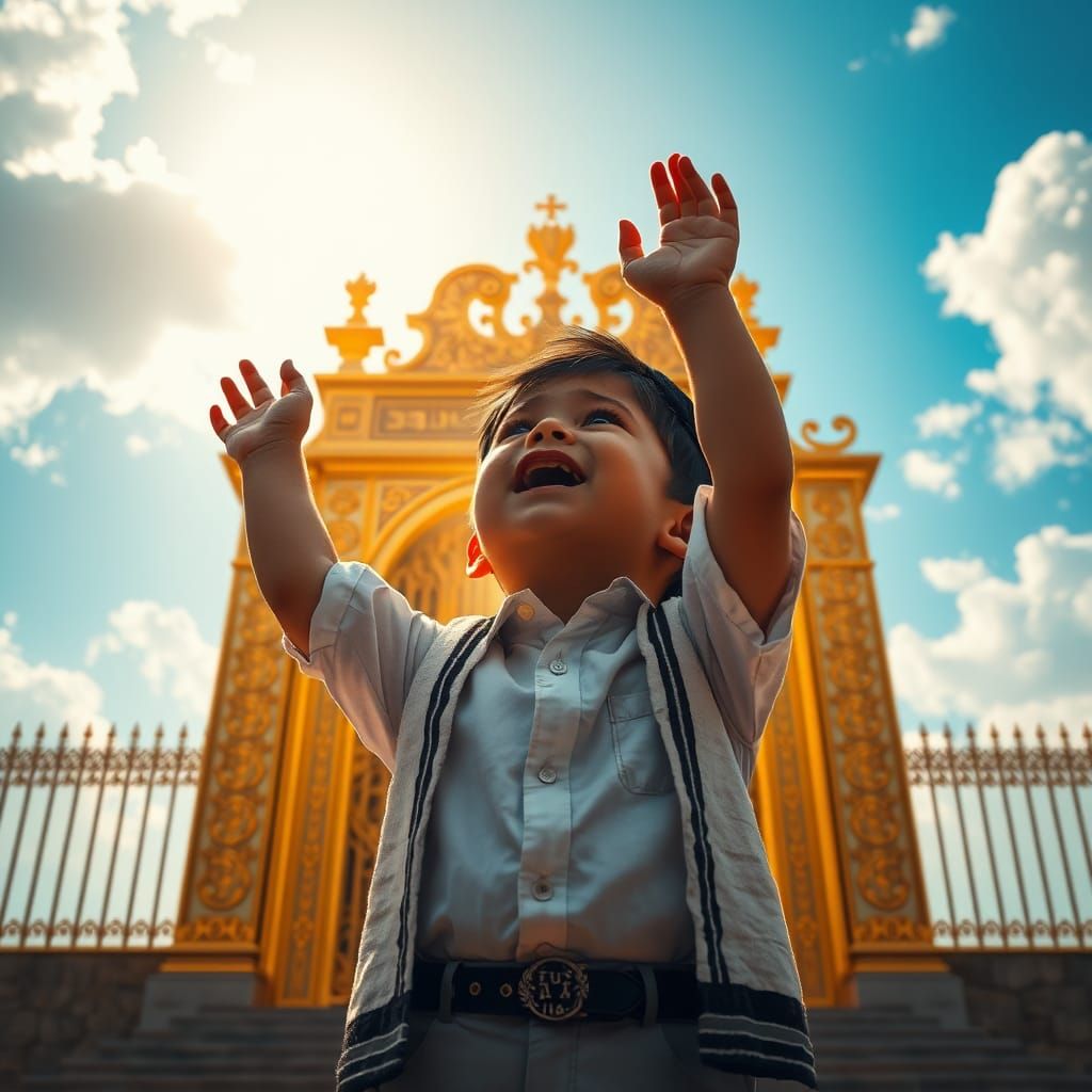 Sorrowful Boy Gazing at Golden Gate, Fantasy Art