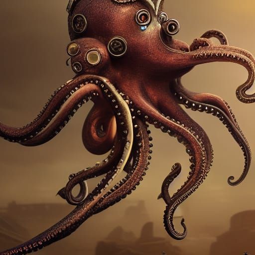 Steampunk Octopus Detailed Digital Concept Art